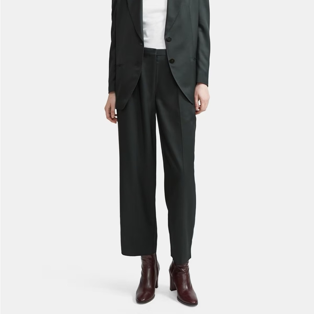 Theory Cropped Trouser in Sleek Twill - Deep Green